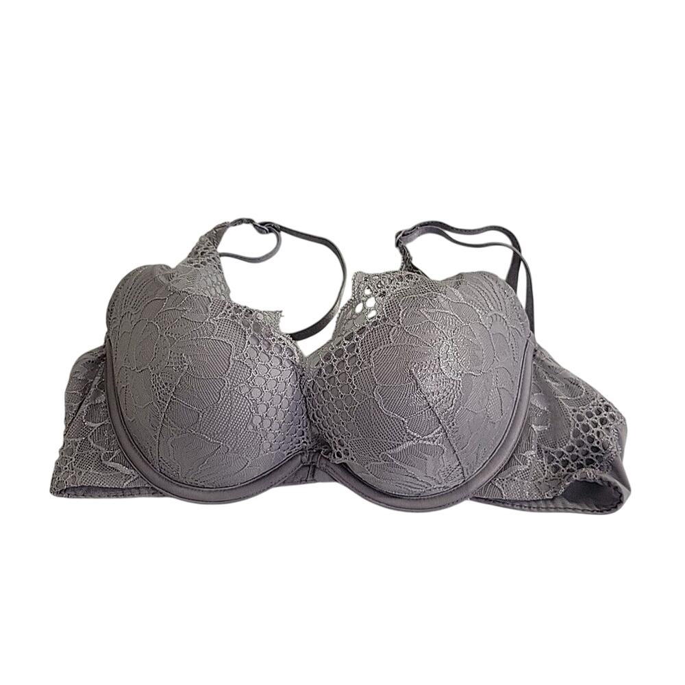 Ambrielle Gray Lace Deep-V Plunge Full Figure Convertible Underwire Bra Size 34C